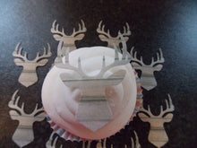 Load image into Gallery viewer, 12 PRECUT Edible Wooden style Stags Head wafer/rice paper cake/cupcake toppers
