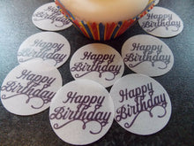 Load image into Gallery viewer, 12 PRECUT Birthday Disc purple Edible wafer/rice paper cake/cupcake toppers

