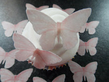 Load image into Gallery viewer, 16 **PRECUT** Baby Pink Edible wafer/rice paper Butterflies cake/cupcake toppers
