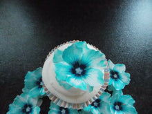 Load image into Gallery viewer, 12 x 3D Edible Blue (a) flowers wafer/rice paper cake/cupcake toppers
