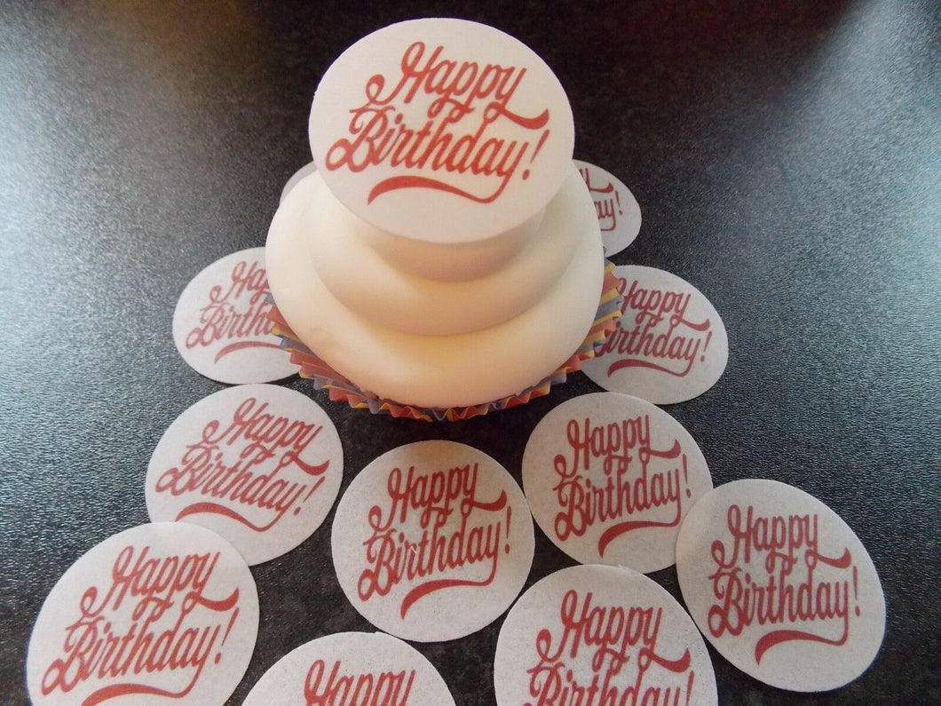 12 PRECUT Birthday Disc red Edible wafer/rice paper cake/cupcake toppers