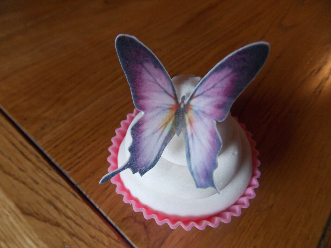 12 PRECUT Edible Purple & Lilac wafer paper Butterflies cake/cupcake toppers