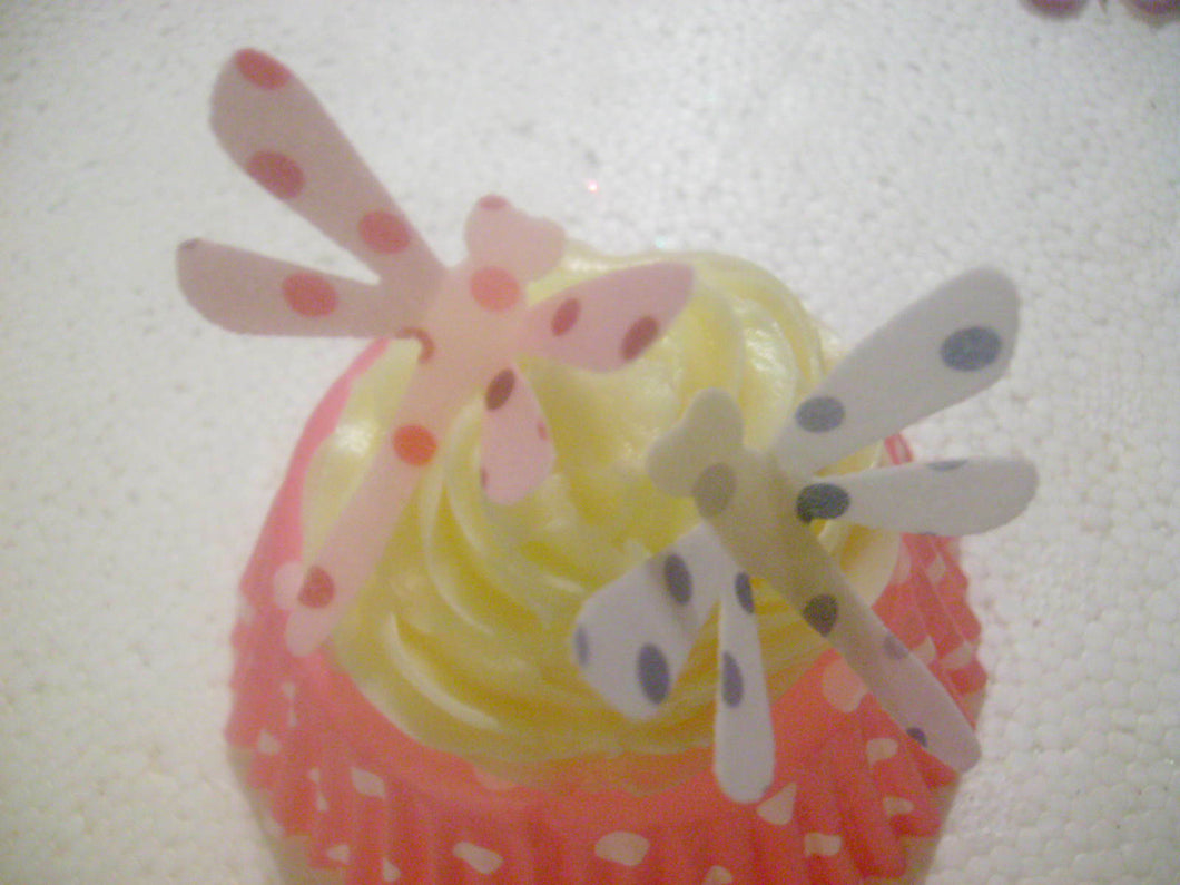 12 Precut Large Edible Spotty Dragonflies for cakes/cupcakes