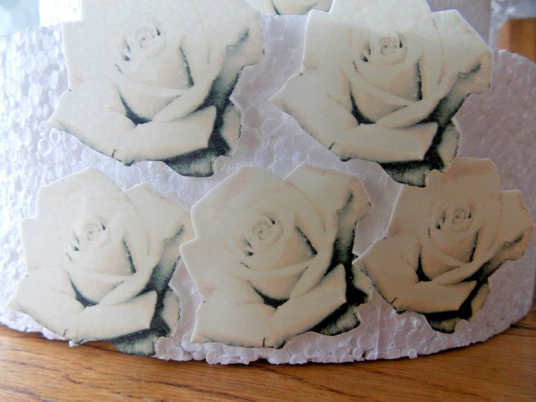 12 PRECUT Edible Cream/Ivory Roses wafer/rice paper cake/cupcake toppers