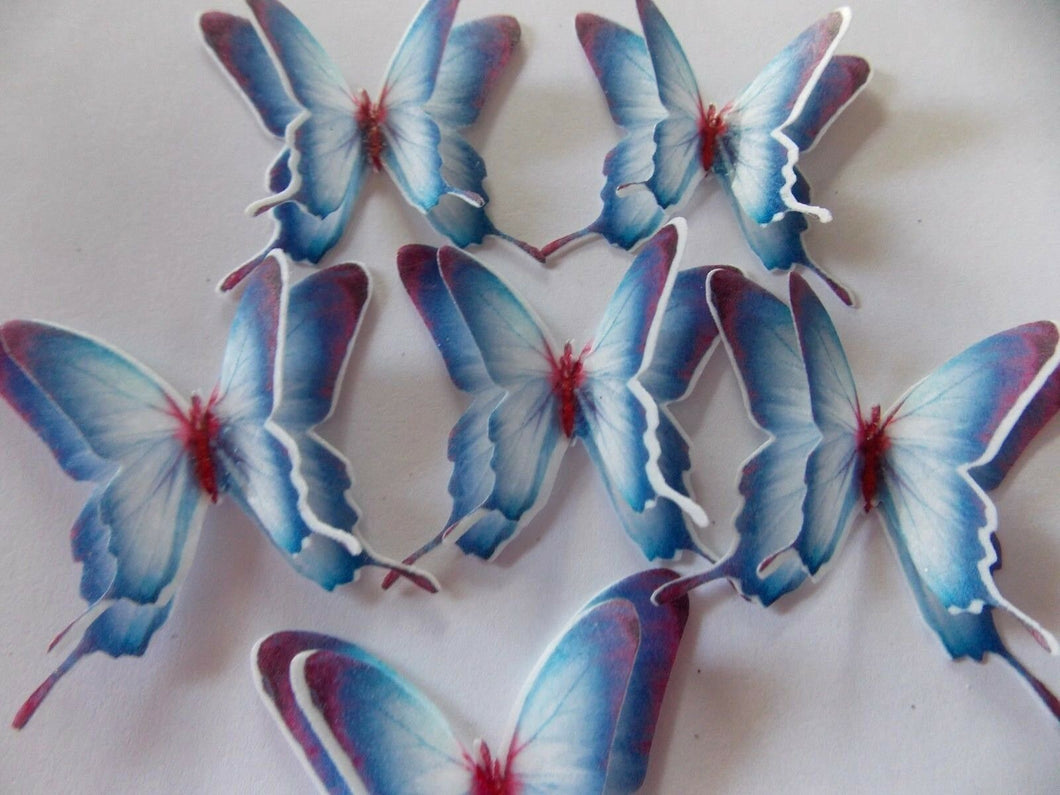 12 PRECUT Double Blue Edible wafer paper Butterflies cake/cupcake toppers