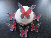 Load image into Gallery viewer, 12 PRECUT Red Butterflies Edible wafer/rice paper cupcake toppers(E)
