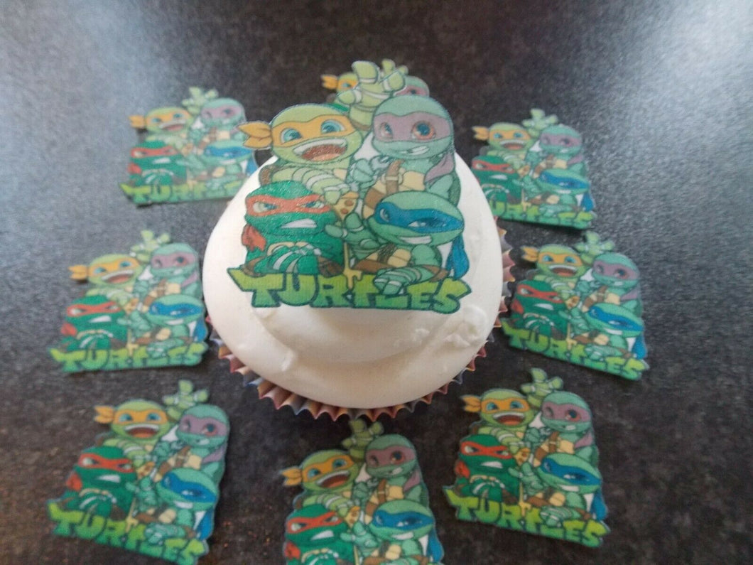 12 PRECUT Edible Turtles TMNT wafer/rice paper cake/cupcake toppers (2)