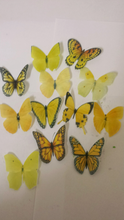 Load image into Gallery viewer, 12 Precut Edible Yellow Mix Butterflies for cakes and cupcake toppers
