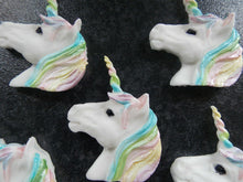 Load image into Gallery viewer, 6 Edible fondant Unicorn Head cake/cupcake toppers
