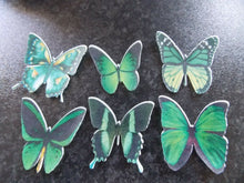 Load image into Gallery viewer, 12 Precut Edible Green Mix(2) Butterflies for cakes and cupcake toppers
