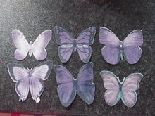 Load image into Gallery viewer, 12 PRECUT Edible Purple Mix Butterflies cake/cupcake toppers
