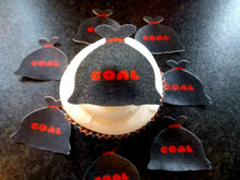 Load image into Gallery viewer, 12 PRECUT Edible Christmas/Xmas Bags of Coal wafer paper cake/cupcake toppers
