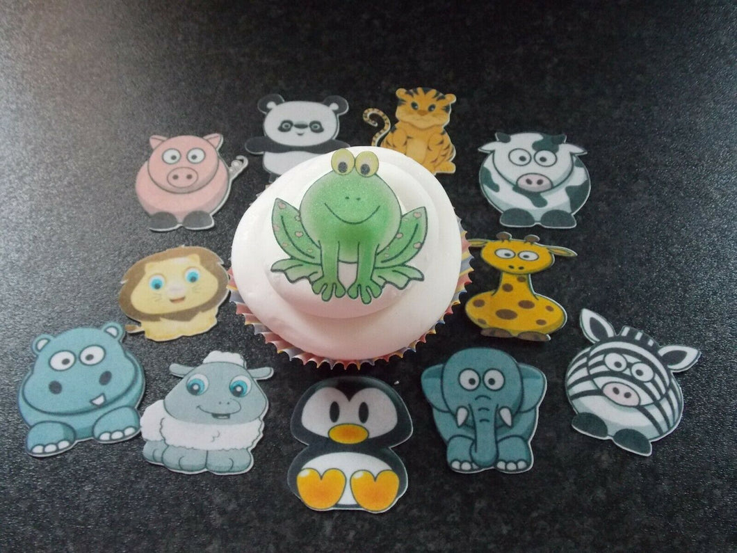 12 PRECUT edible wafer/rice paper Animals cake/cupcake toppers