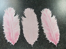 Load image into Gallery viewer, 3 PRECUT Large Edible Pink Ostrich/Burlesque Feather wafer paper cup/cake topper
