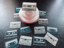 Load image into Gallery viewer, 18 PRECUT Cassette Tapes 80&#39;s Retro Edible wafer/rice paper cake/cupcake toppers
