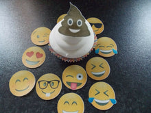 Load image into Gallery viewer, 12 PRECUT Emoji edible wafer/rice paper cake/cupcake toppers
