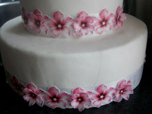 Load image into Gallery viewer, 3 Precut Edible Wafer Paper 3d Pink flower cake ribbon/border cake topper(a)
