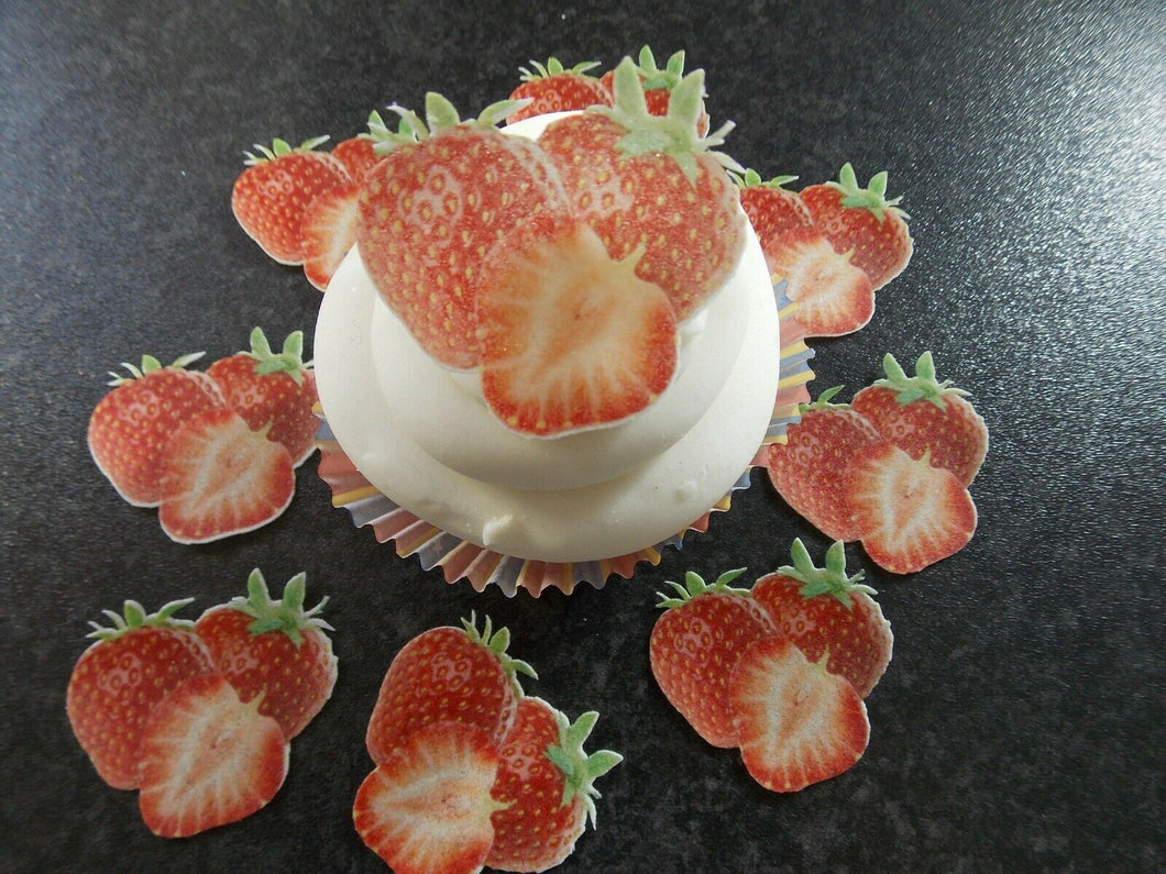 12 PRECUT Edible Strawberries wafer/rice paper cake/cupcake toppers