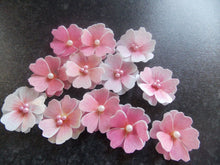 Load image into Gallery viewer, 21 Edible Pink Mix flowers wafer/rice paper cake/cupcake toppers

