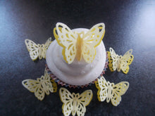 Load image into Gallery viewer, 12 PRECUT Double Yellow Edible wafer paper Butterflies cake/cupcake toppers2
