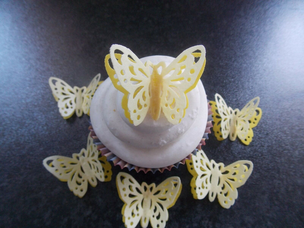 12 PRECUT Double Yellow Edible wafer paper Butterflies cake/cupcake toppers2