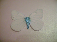 Load image into Gallery viewer, 12 Precut Edible Glittery White Butterflies for cake/cupcake toppers
