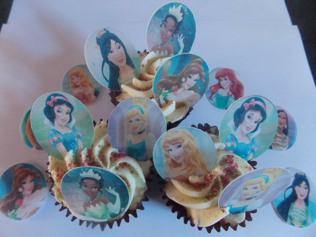 15 PRECUT Edible Disney princess oval wafer/rice paper cake/cupcake toppers