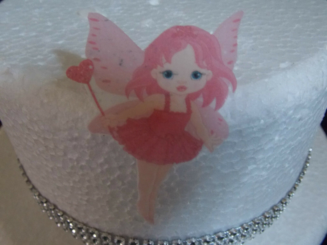 12 PRECUT Pink Fairy Edible wafer/rice paper cake/cupcake toppers
