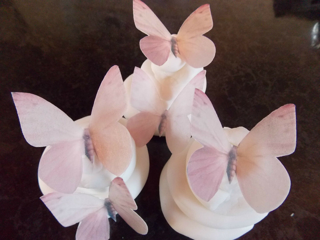 12 PRECUT Pale Pink Edible wafer/rice paper Butterflies cake/cupcake toppers