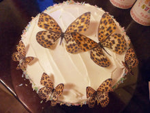 Load image into Gallery viewer, 2 Large + 12 Precut Edible leopard butterflies cake/cupcake toppers
