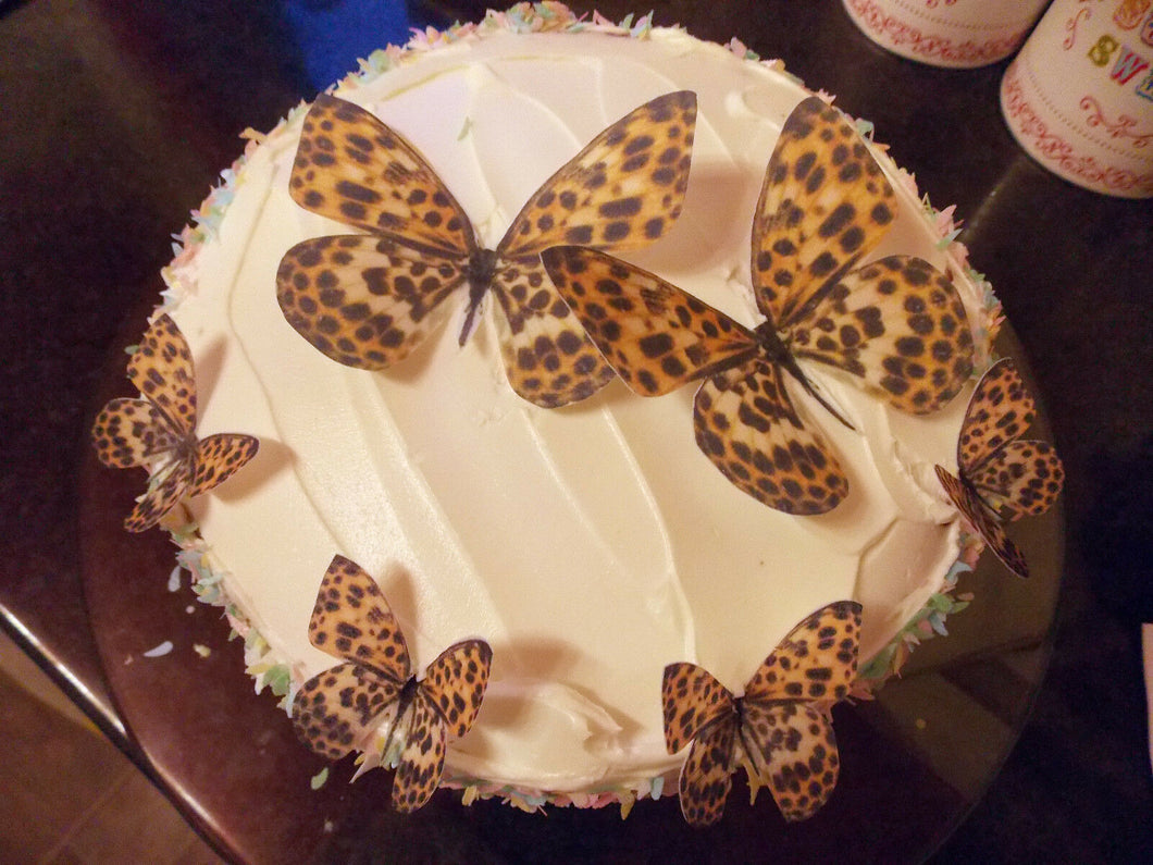 2 Large + 12 Precut Edible leopard butterflies cake/cupcake toppers