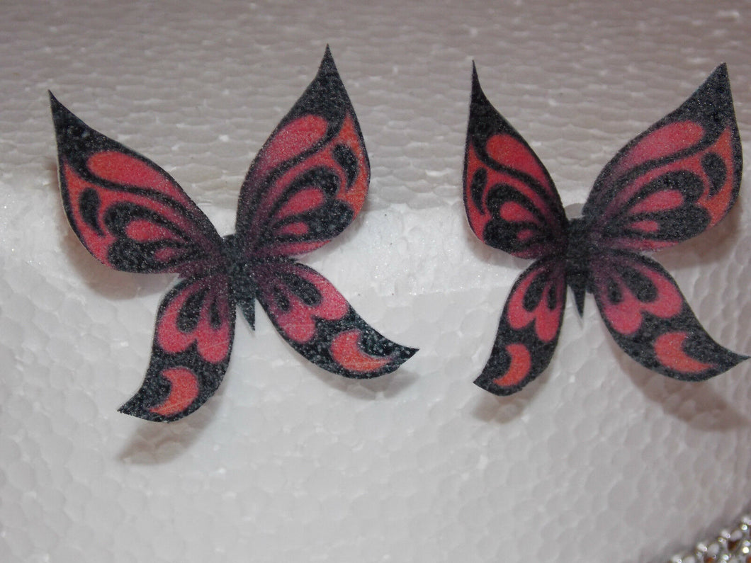 12 PRECUT Pink Edible wafer/rice paper Butterflies cake/cupcake toppers(5)