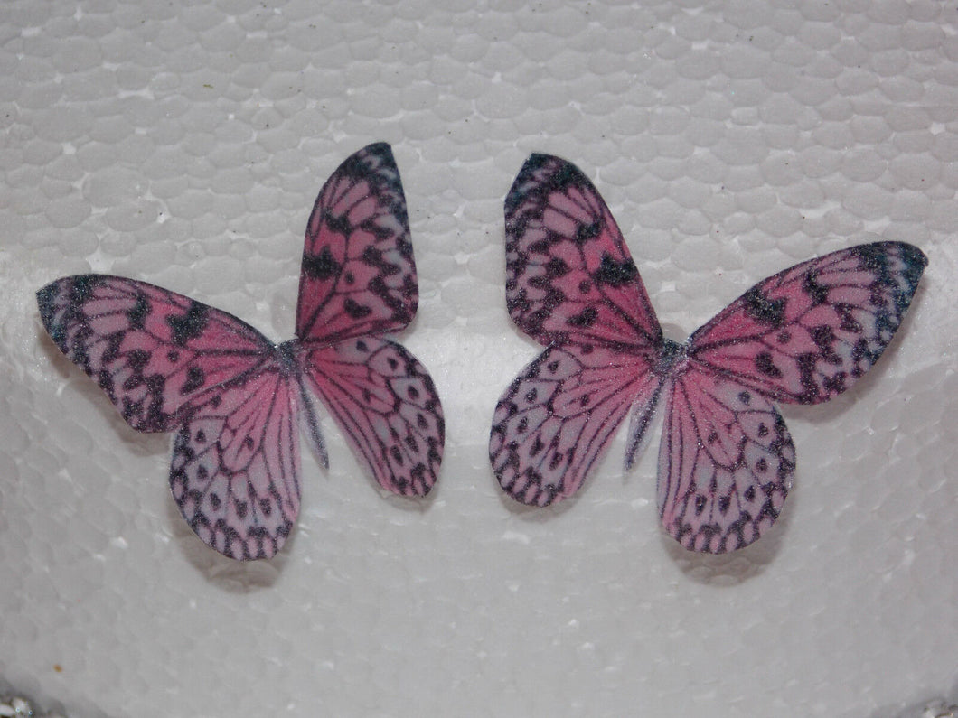 12 PRECUT Pink Edible wafer/rice paper Butterflies cake/cupcake toppers(2)
