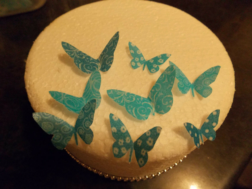 30 PRECUT Small Blue Edible wafer/rice paper butterflies cupcake toppers