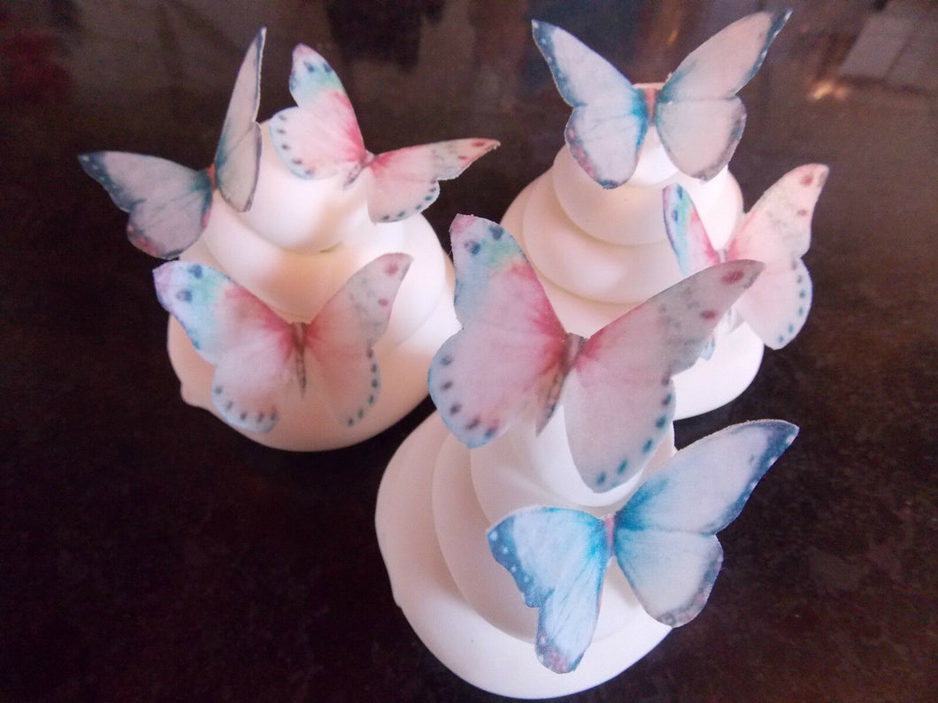 16 PRECUT pink and blue Edible wafer/rice paper Butterflies cake/cupcake toppers