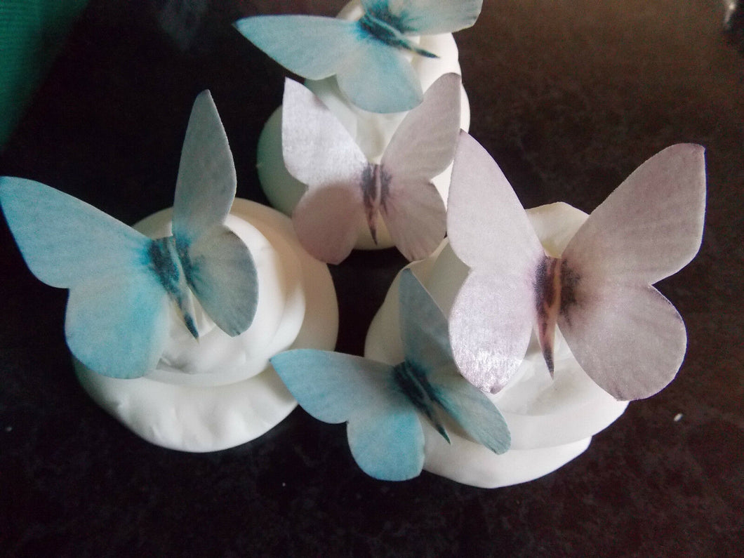 12 PRECUT Lilac & Blue Edible wafer/rice paper Butterflies cake/cupcake toppers