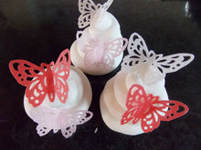 Load image into Gallery viewer, 15 PRECUT Red Mix Edible wafer/rice paper Butterflies cake/cupcake toppers
