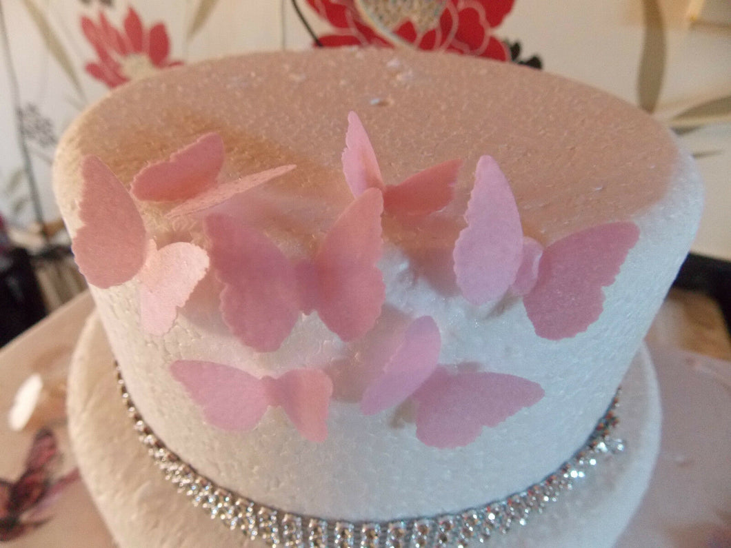 40 Small PRECUT Pink Edible wafer/rice paper Butterflies cake/cupcake toppers