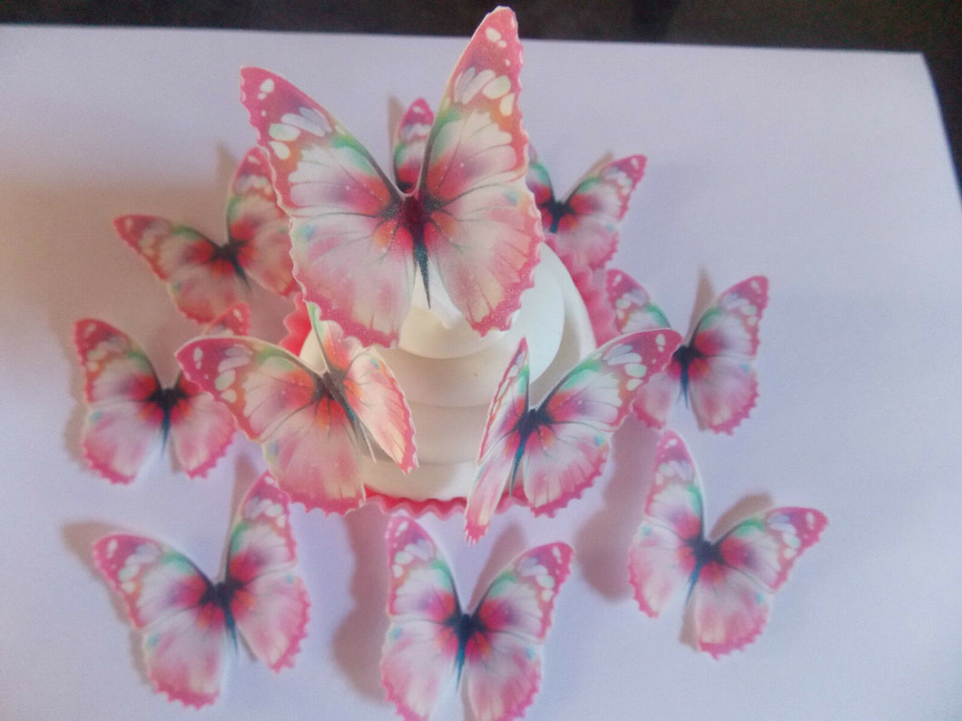 36 PRECUT Edible Pink Butterfly wafer/rice paper cake/cupcake toppers(a)